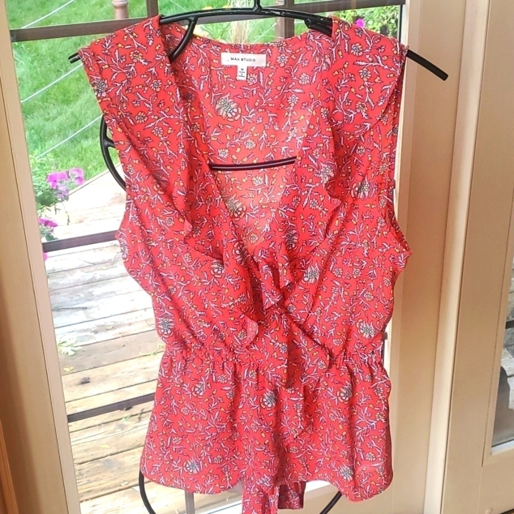 Max Studio Floral Tied Waist Sleeveless Sz.‎ M Blouse Top